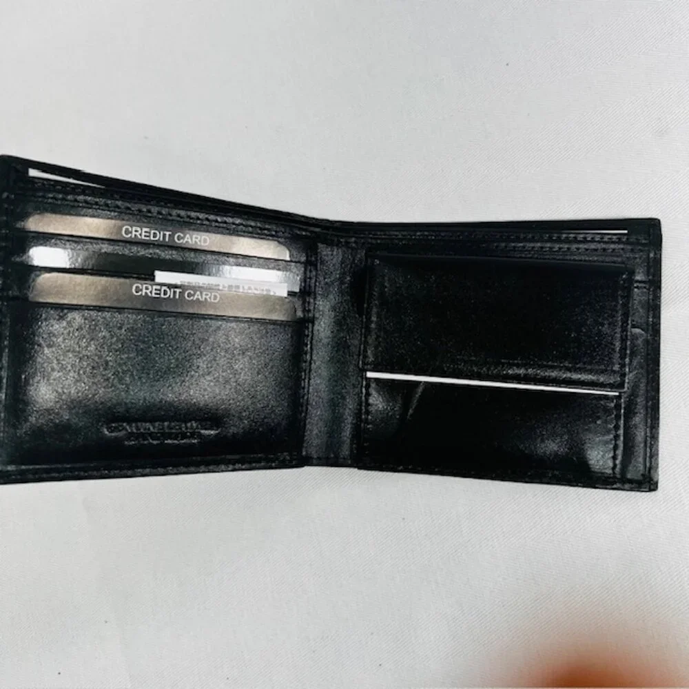 (2)Men/Women Black Leather Convas Bi Fold Wallet DAVID HICKS Long and short